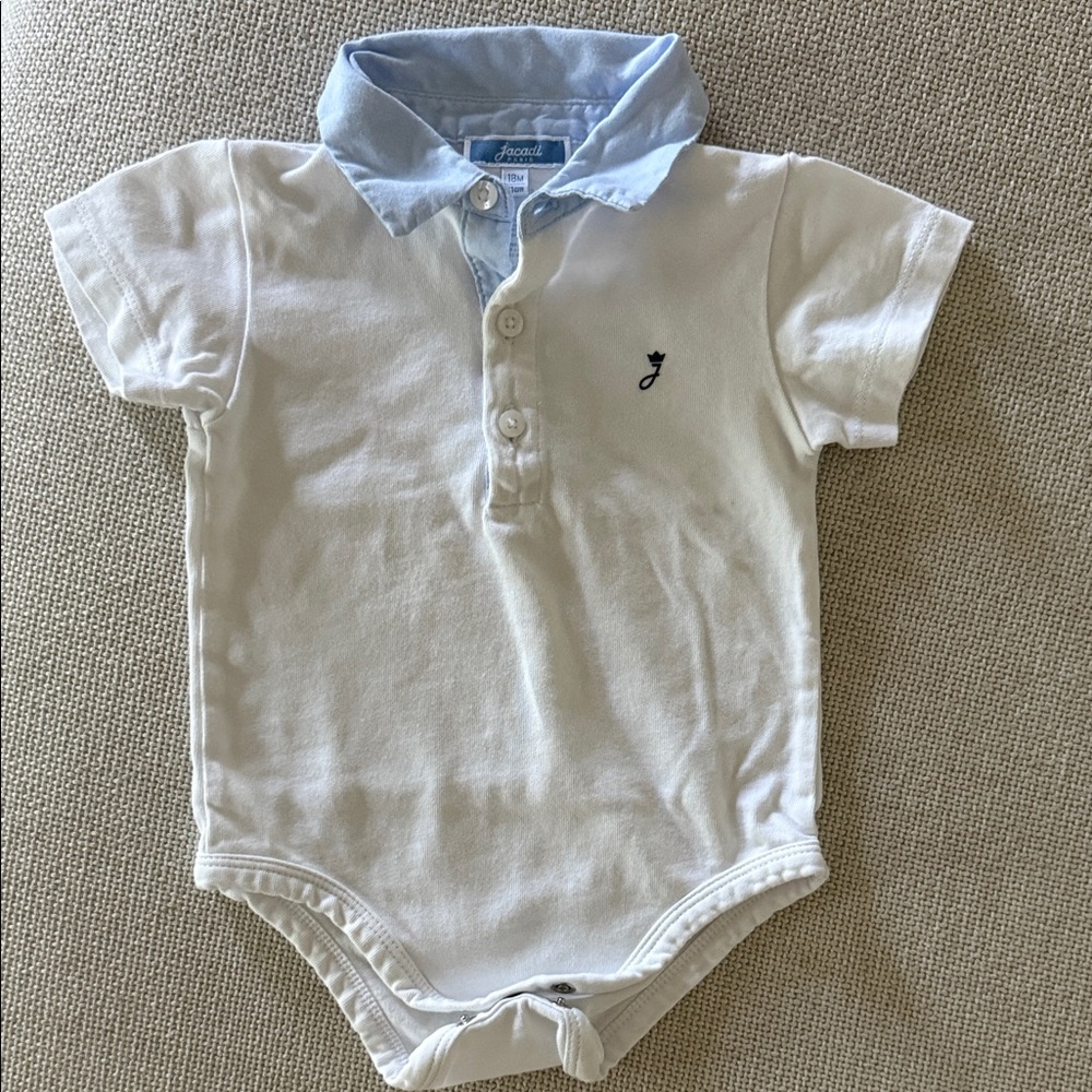Jacadi White and Light Blue Baby Onesie